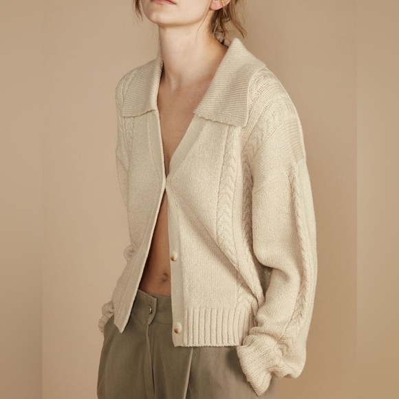 OAK + FORT Sweaters - OAK + FORT Cable Knit Button Up Polo Cardigan Sweater